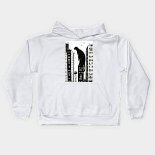 Big City Cat Looking into Peoples Windows Black and White Illustration Kids Hoodie